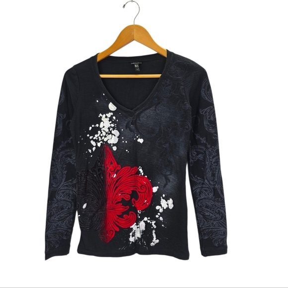 Vanity Tops - Y2k 00s Vanity Womens Whimsigoth Burnout Gothic Grunge Long Sleeve Fitted Size M